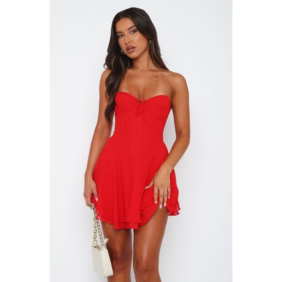 White Fox women's small red push the feeling mini dress corset strapless - Picture 1 of 8